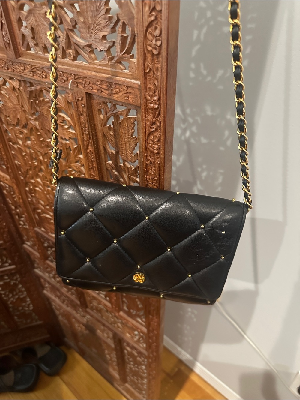 Chanel Black Quilted Leather Chain Wallet Shoulder Bag